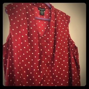 Sleeveless Polka Dot Blouse with Pleated Neckline